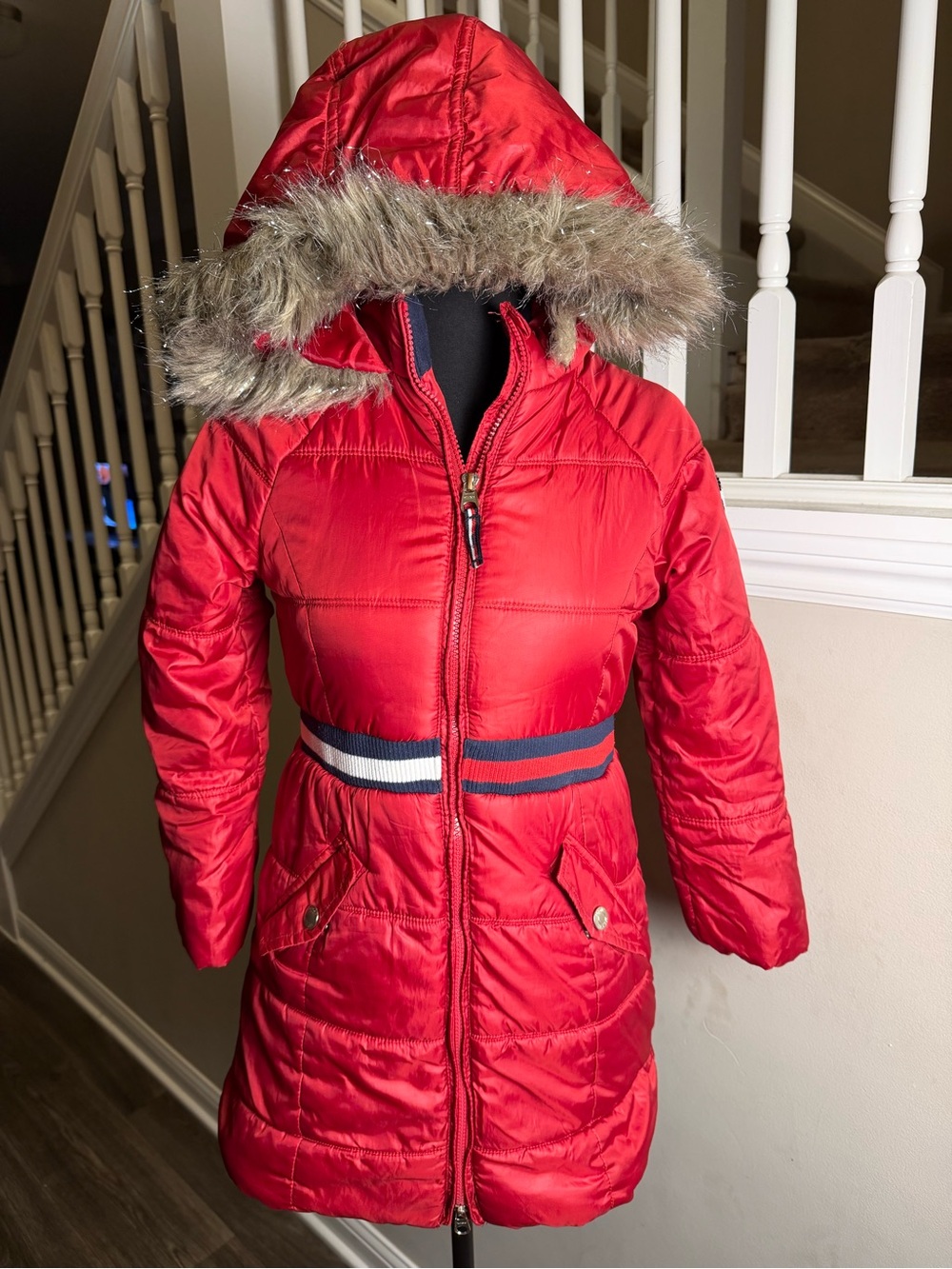 Girls Tommy Hilfiger Puffer Coat with Faux-Fur Trim